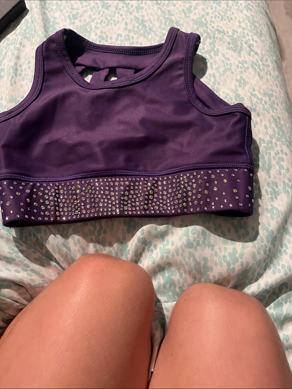 Purple Rhinestone Trim Sports Bra